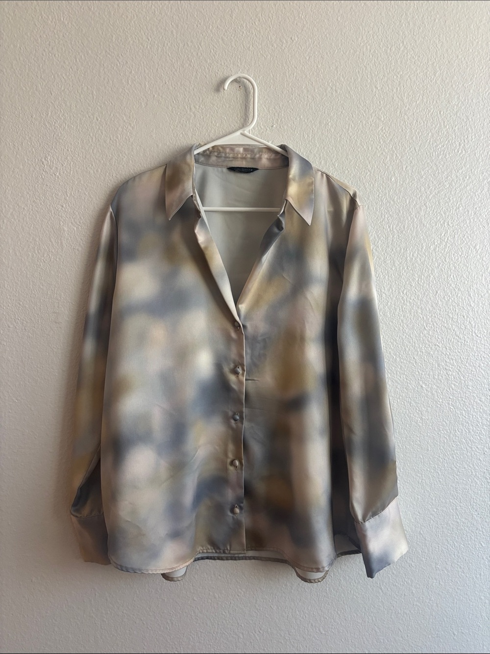 Zara Cloudy Printed Button Down Blouse